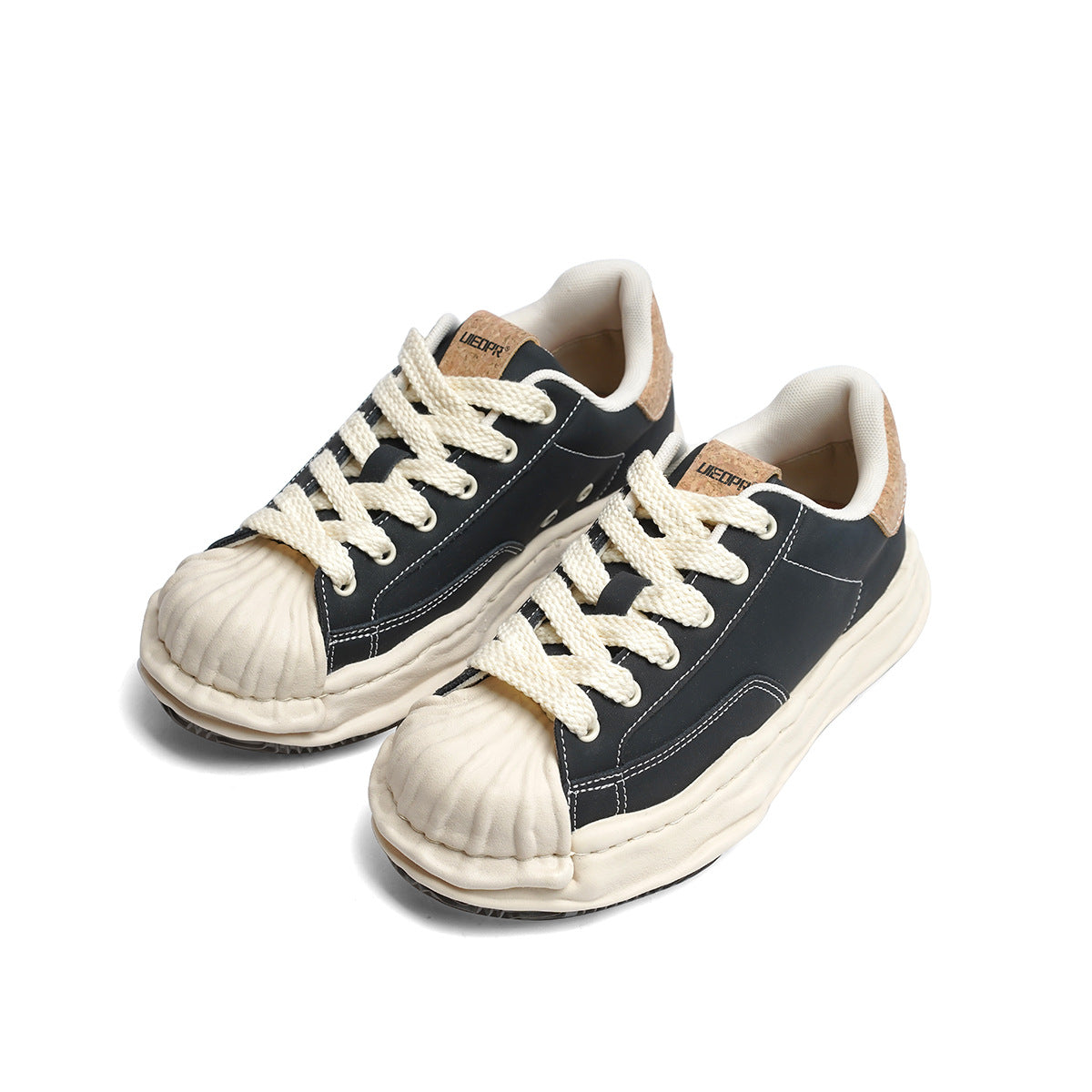 Women's & Men's Shell Toe Dissoed Niche Patchwork Retro White Thick Sole Height Sneakers