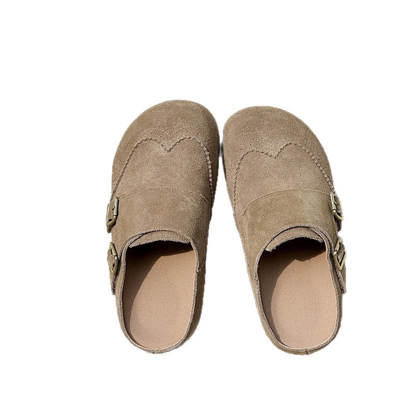 Women's Belt Buckle Toe Cap Semi Slip-on Women's Casual Shoes