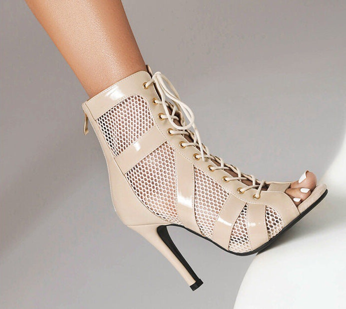 Women's Mesh Hollow Jazz Dance High Peep Toe Dancing Loafers