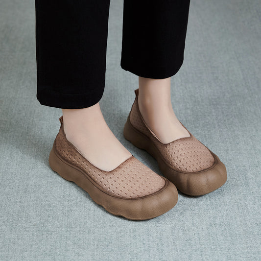 Women's Shallow Mouth Pumps Spring First Layer Cowhide Slip-on Lazy Loafers