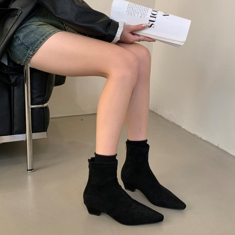 Women's Spring French Style Mid Chunky Pointed Boots