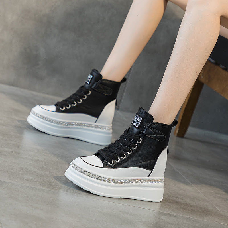 Women's Height Increasing Insole High Top White Women's Casual Shoes