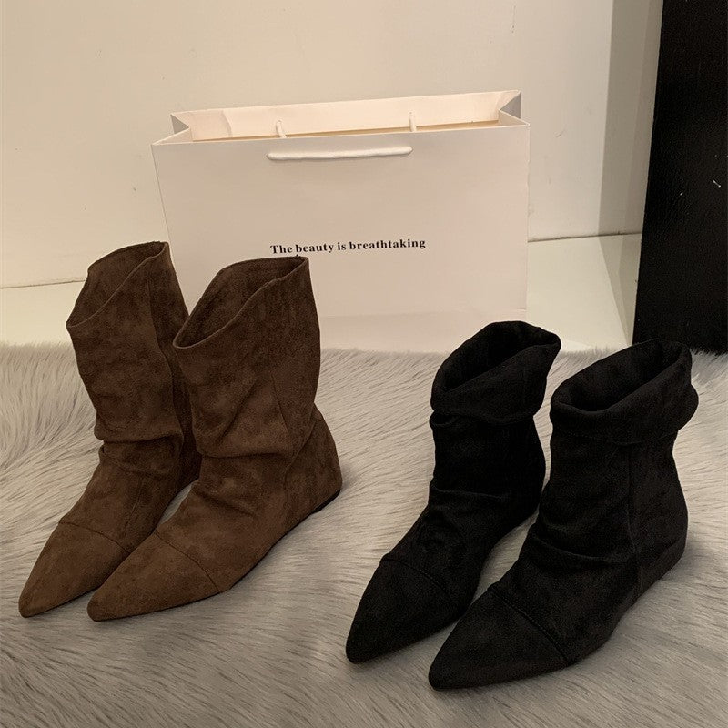 Women's Insole Pile Style Pointed Khaki With Skirt High Women's Leather Boots