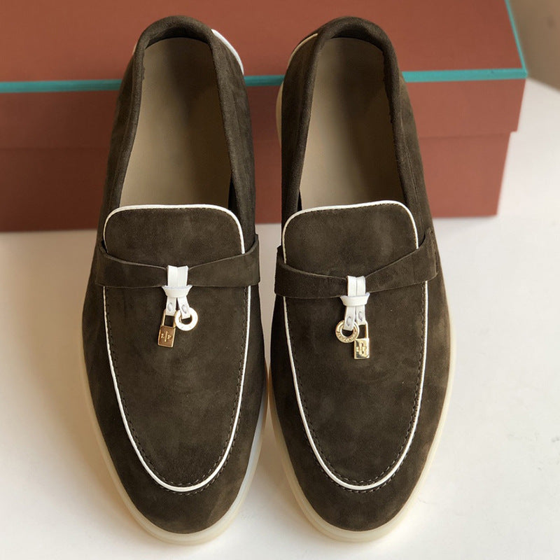 Women's Channel Top Plate Slip-on Pumps Flat Bottom Loafers
