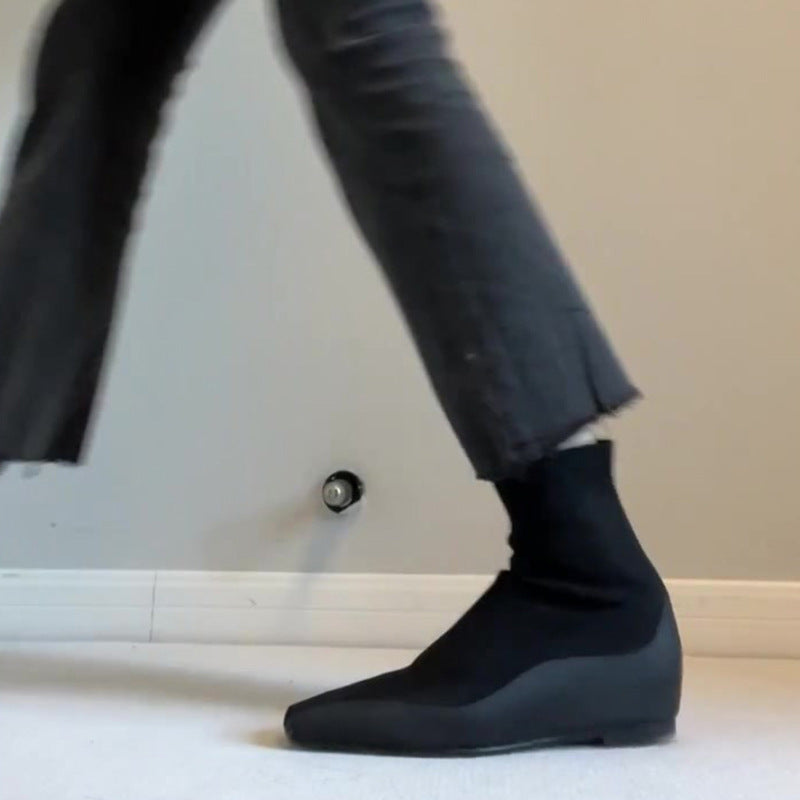 Women's Toe High Riding Flat Bottom Short Stretch Slim Boots