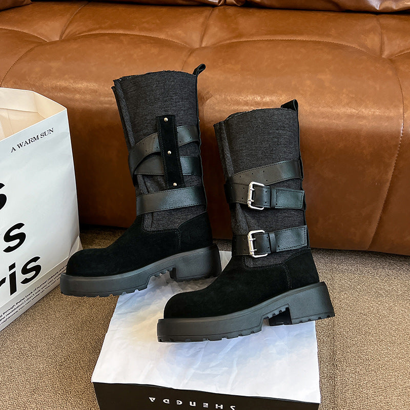 Women's Summer Platform Martin Vintage Belt Buckle Poison Boots