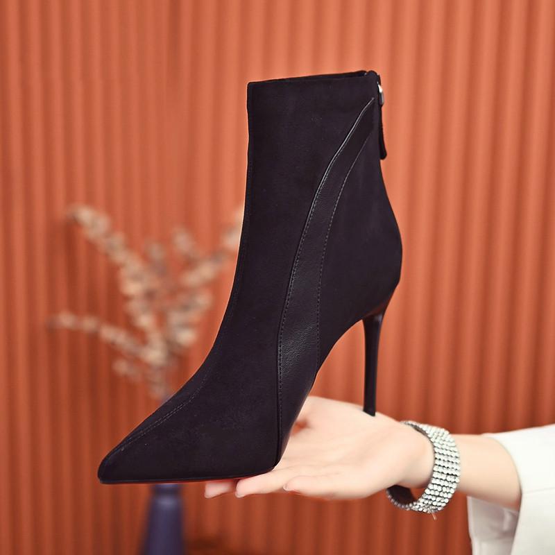 Women's Stiletto Ankle Black Plus Veet Pointed Toe Heels