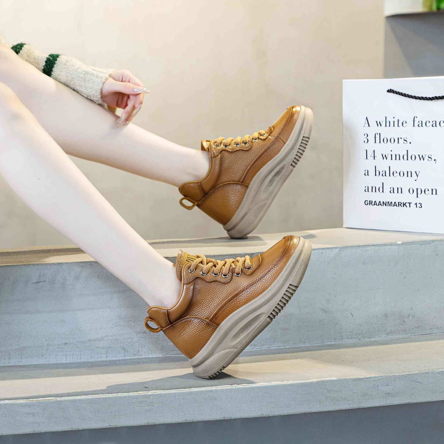 Women's Top Layer Cowhide Comfortable Platform Retro Sports Men's Shoes