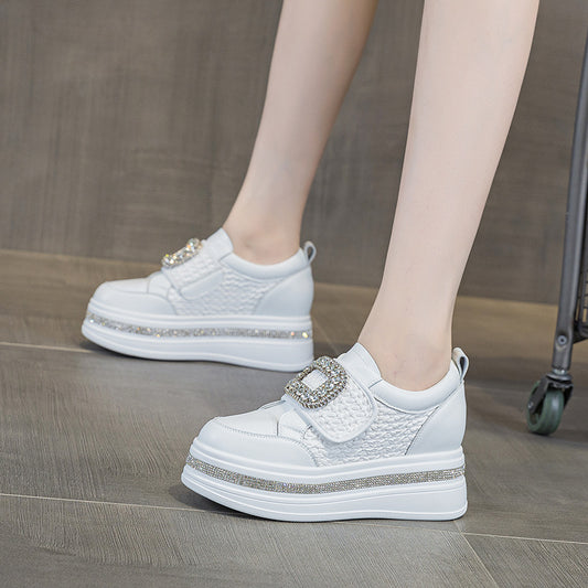 Women's White Lightweight Exercise Thick-soled Small Women's Casual Shoes