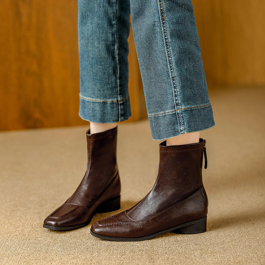 Women's Simple Joker Martin Square Toe Temperament Stretch Heels