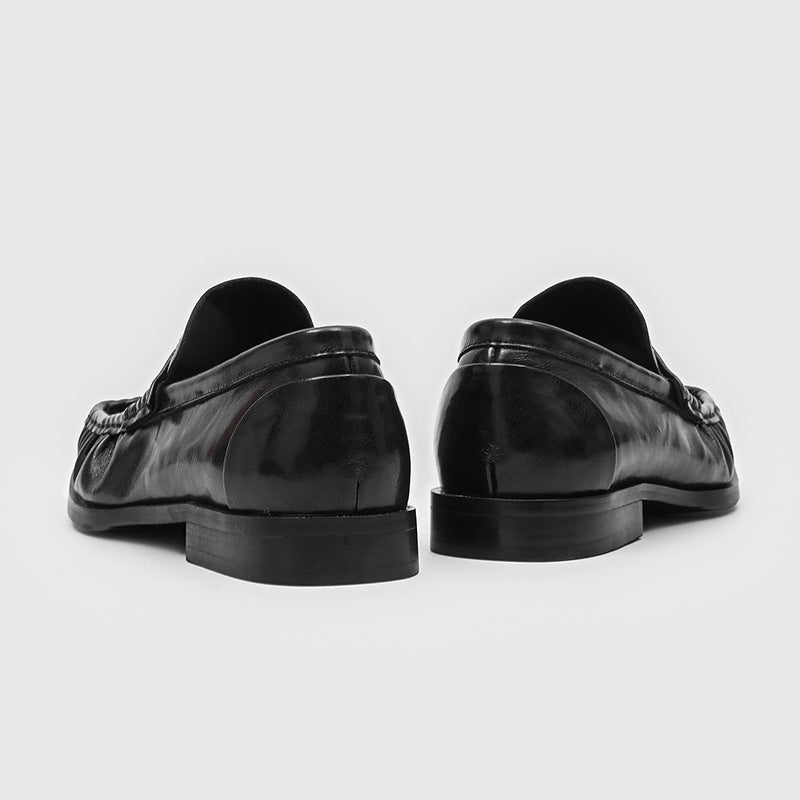 Trendy Spring Slip-on Korean Retro Black Loafers/doug Shoes