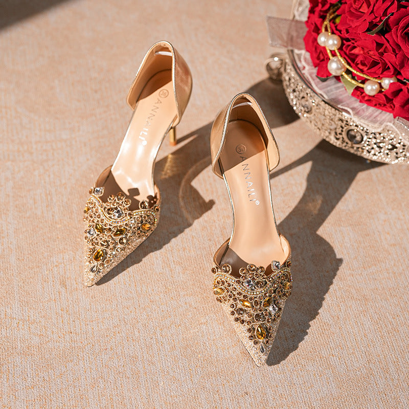 Women's Banquet Pointed High Sequins Stilettos Rhinestone Adult Men's Shoes