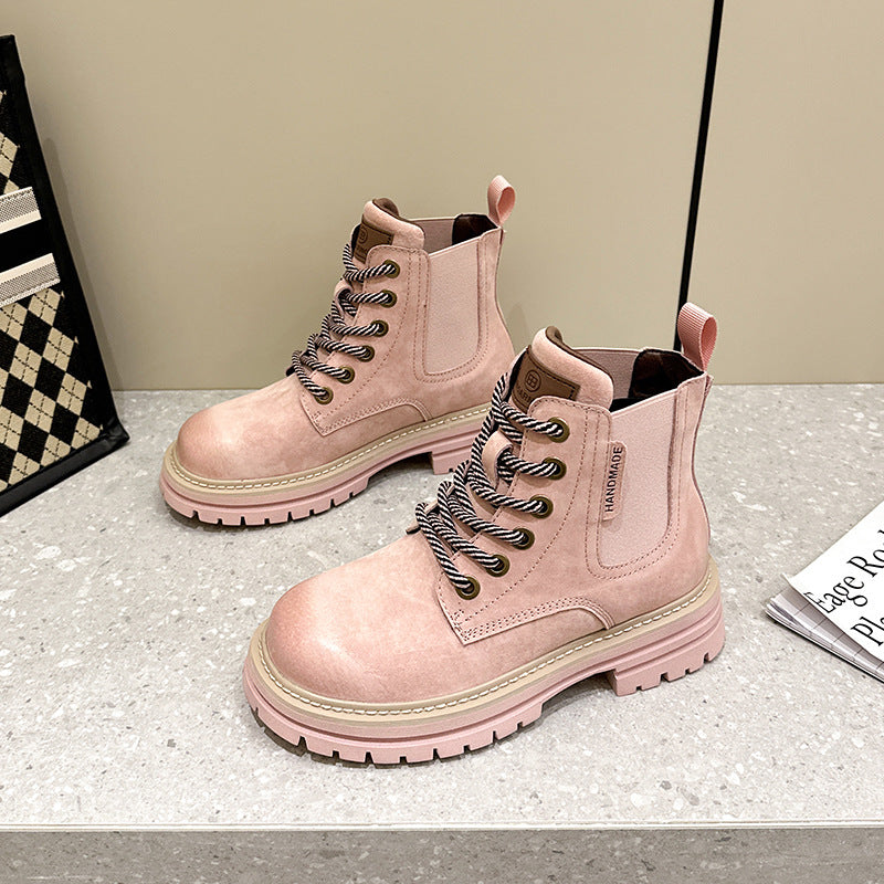 Women's Style Martin Thick Bottom Height Increasing Insole Slimming Veet Boots