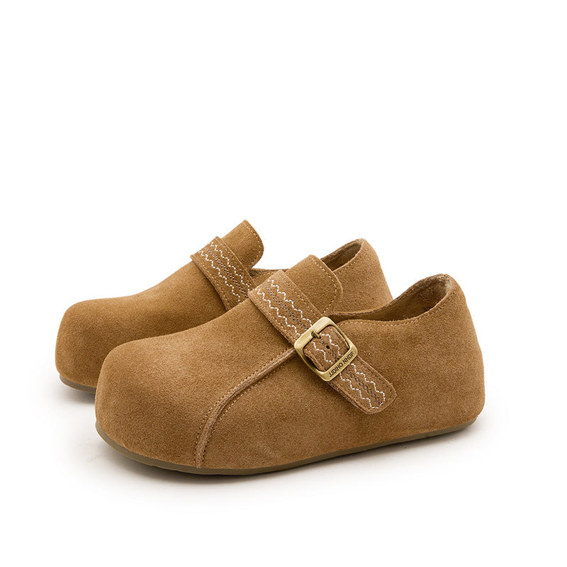 Women's Height Increasing Insole Retro Frosted Fleece-lined Pumps Loafers
