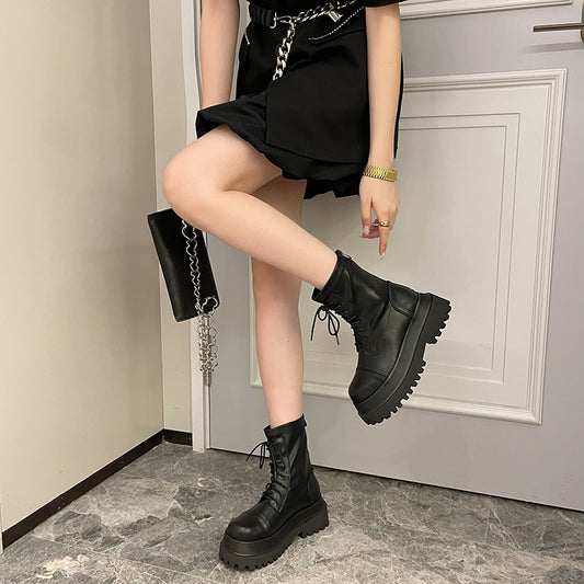 Women's Platform Martin Rear Thin Coat With Zip Women's Leather Boots