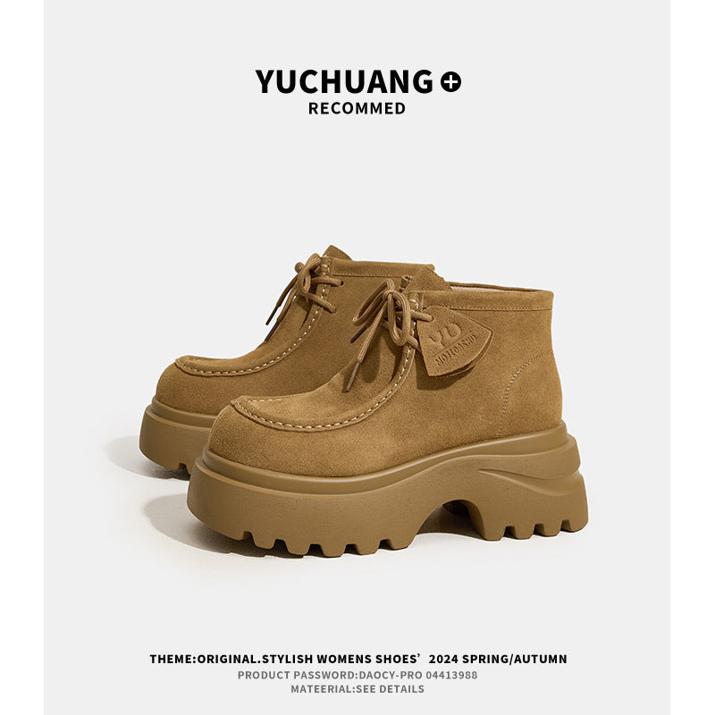 Women's Platform Autumn Genuine Vintage Suede Women's Leather Boots