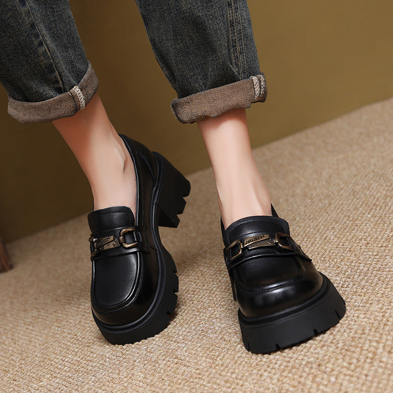 Women's First Layer Cowhide Retro British Style Autumn Platform Versatile Single-layer Loafers