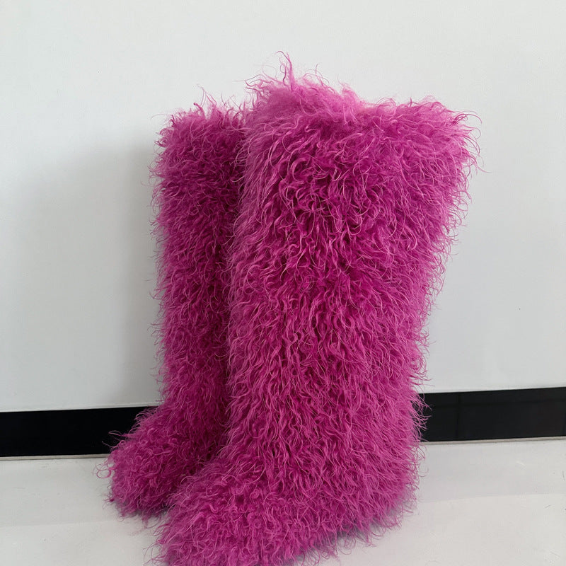 Women's Imitation Fur Tan Sheep Knee-high Socks Women's Snow Boots