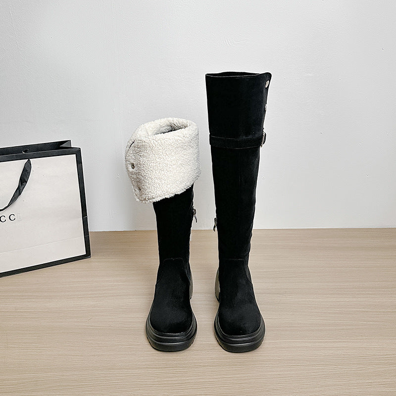 Women's Suede Thick-soled Stretch Widened Long Veet Boots