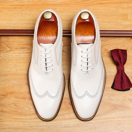 Men's Korean Formal Wear British White Fashion Men's Business Leather Shoes