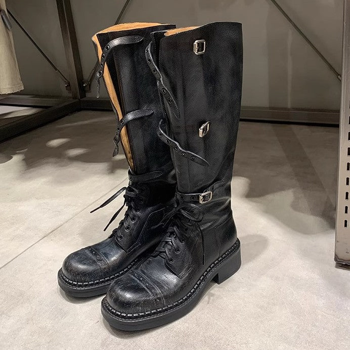 Women's Belt Buckle Retro Chunky High Top Martin Boots