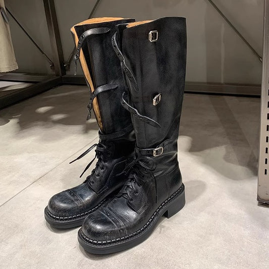 Women's Belt Buckle Retro Chunky High Top Martin Boots