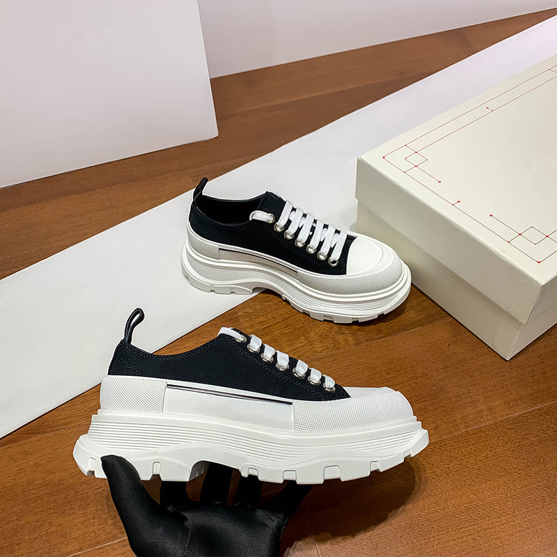 Women's & Men's Block Platform Muffin Height Increasing Insole Dad Korean Canvas Shoes
