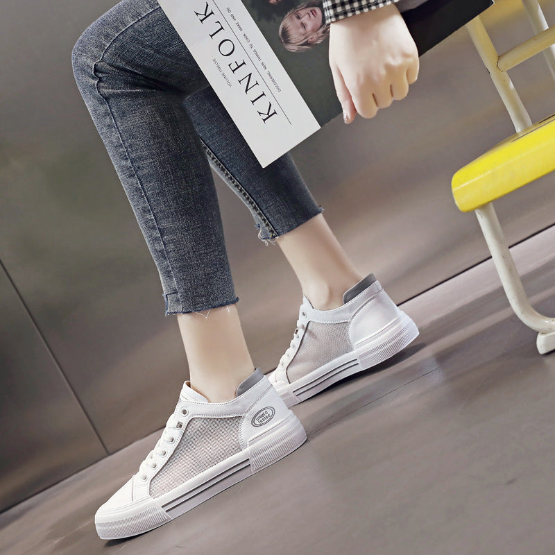 Women's White Summer Breathable Mesh Panel Korean Sneakers