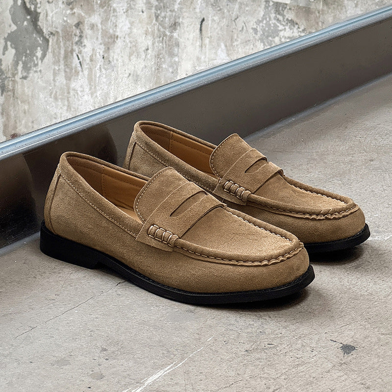 Men's Old Money Style Retro Round Toe Slip-on Lazy Suede Soft Leather Shoes