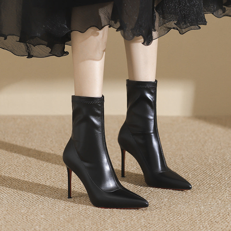 Women's Thin Red Bottom Pointed Stiletto Temperament Black Boots