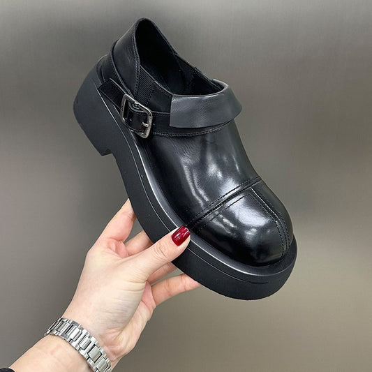 Women's Soft Round Head Thick Bottom Super Popular Leather Shoes