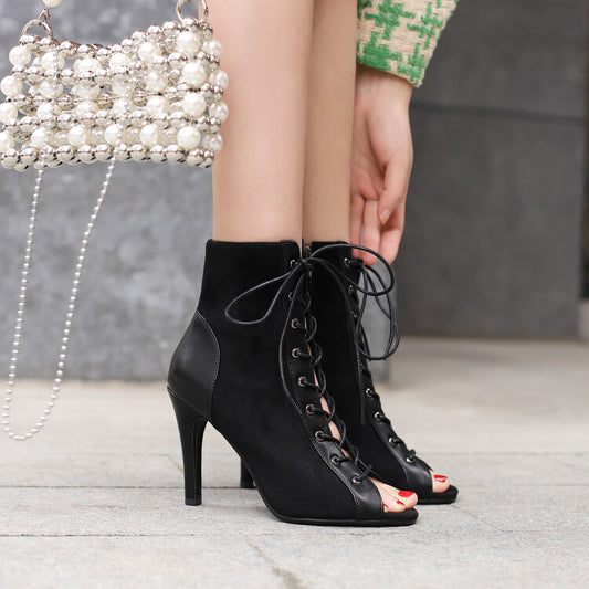 Women's Peep Toe Stiletto Ankle Jazz Dance Large Boots