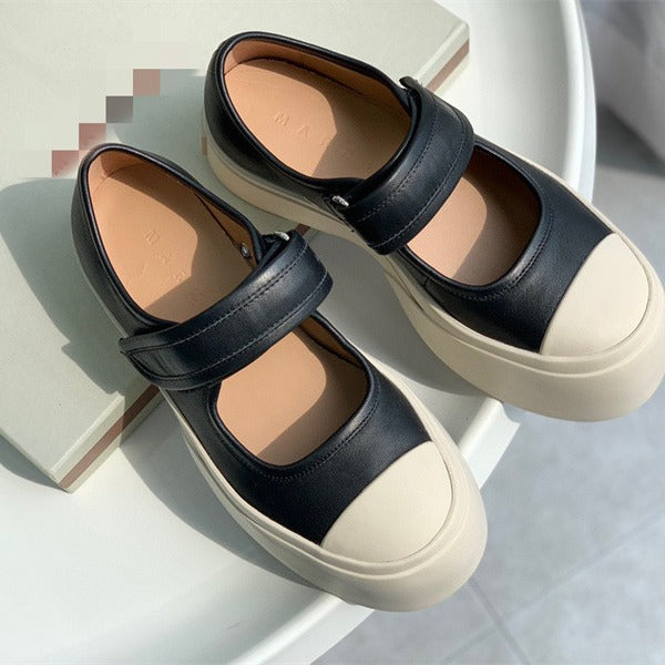 Women's Velcro Muffin Platform White Retro Genuine Mary Casual Shoes