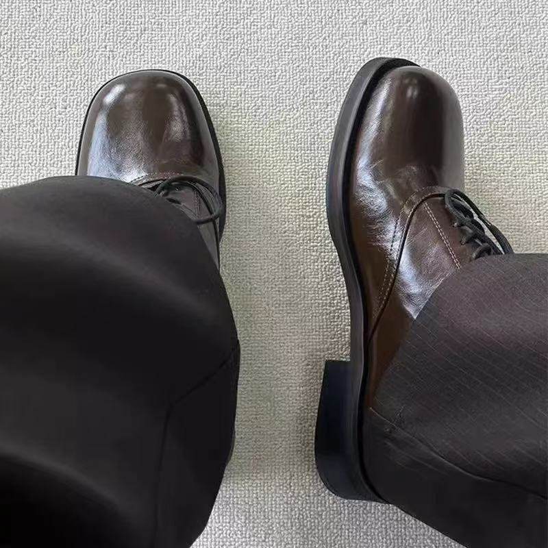 Men's Derby Spring British Platform Height Increasing Patent Polished Black Business Leather Shoes