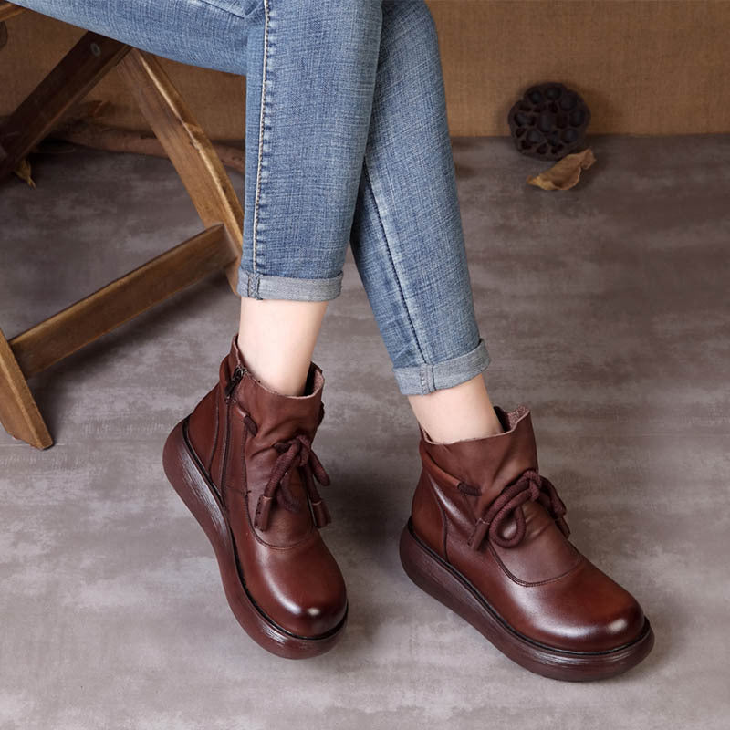 Women's First Layer Of Cowhide Platform Wedge Boots