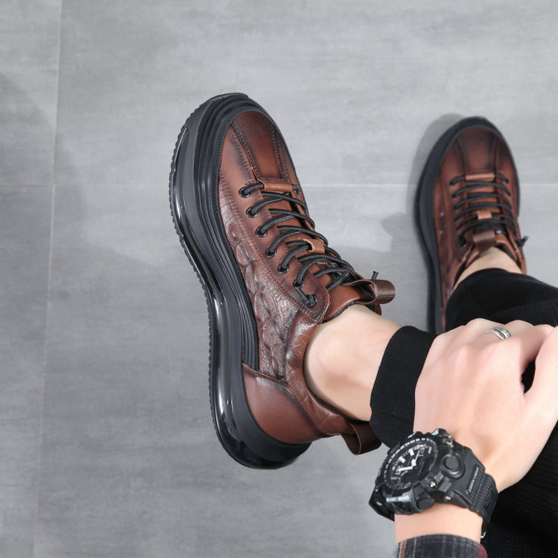 Men's Top Layer Cowhide Air Cushion Running Sports Trendy Men's Board Shoes