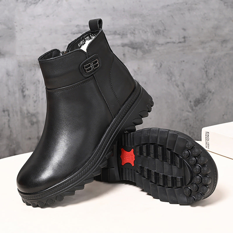 Women's Wool Fleece-lined Thick Top Layer Cowhide Snow Boots