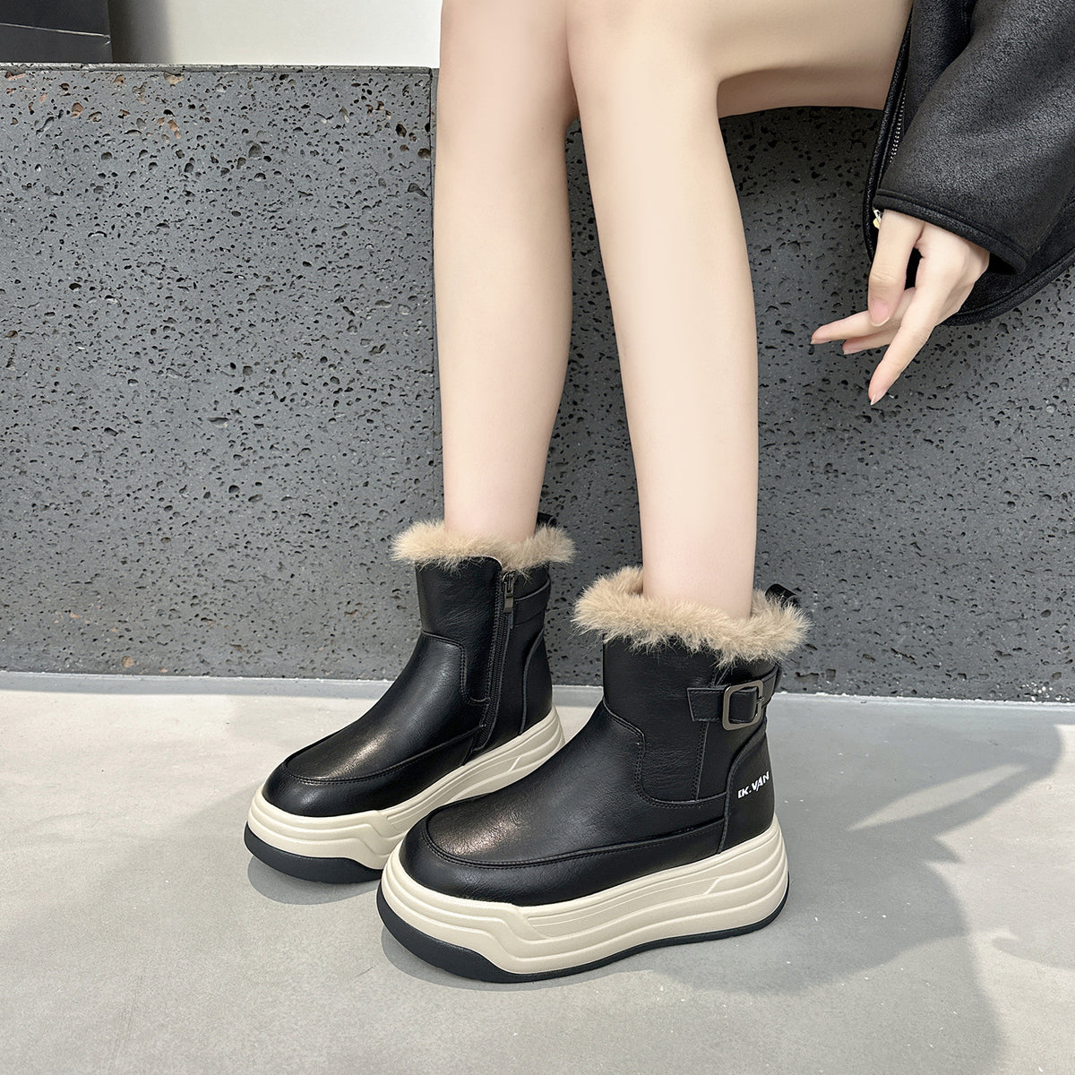 Women's Platform Martin Small Fleece-lined British Style Boots
