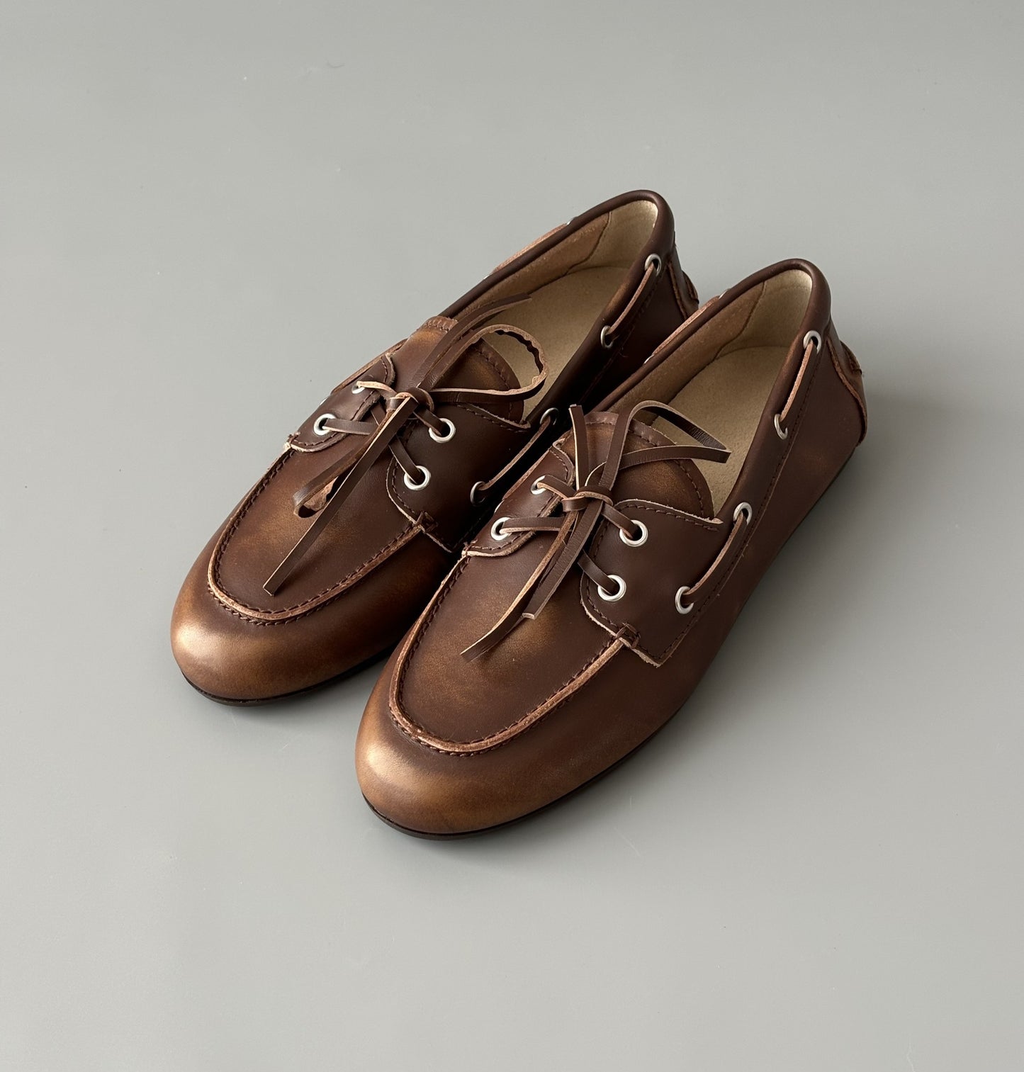 Women's Flat Boat Round Toe Doug Single-layer Leather Shoes