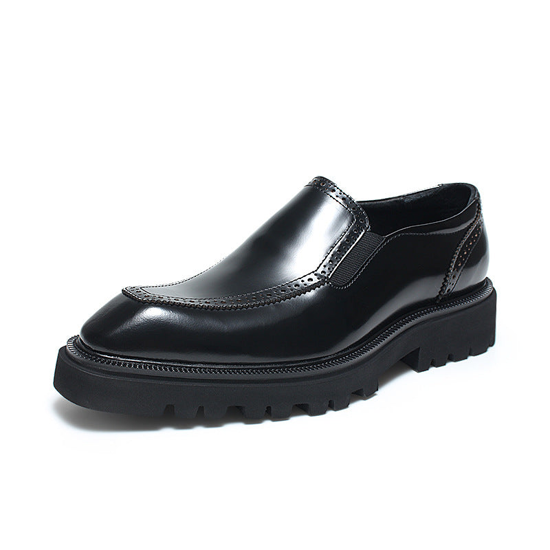 Men's Thick-soled Slip-on Top Layer Cowhide Glossy Men's Business Leather Shoes