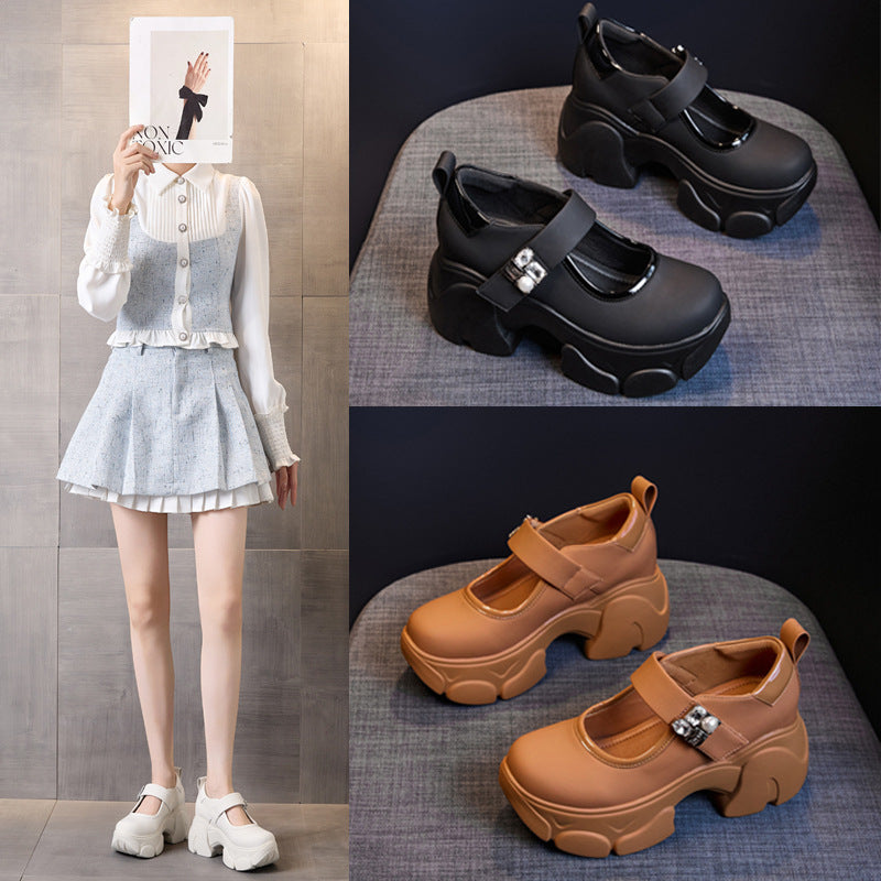 Women's Style High Velcro Autumn Chunky Waterproof Platform Shallow Mouth Women's Casual Shoes