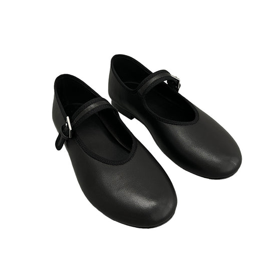Women's Sheepskin Mary Jane Ballerina Flats Buckle Shallow Mouth Round Women's Shoes