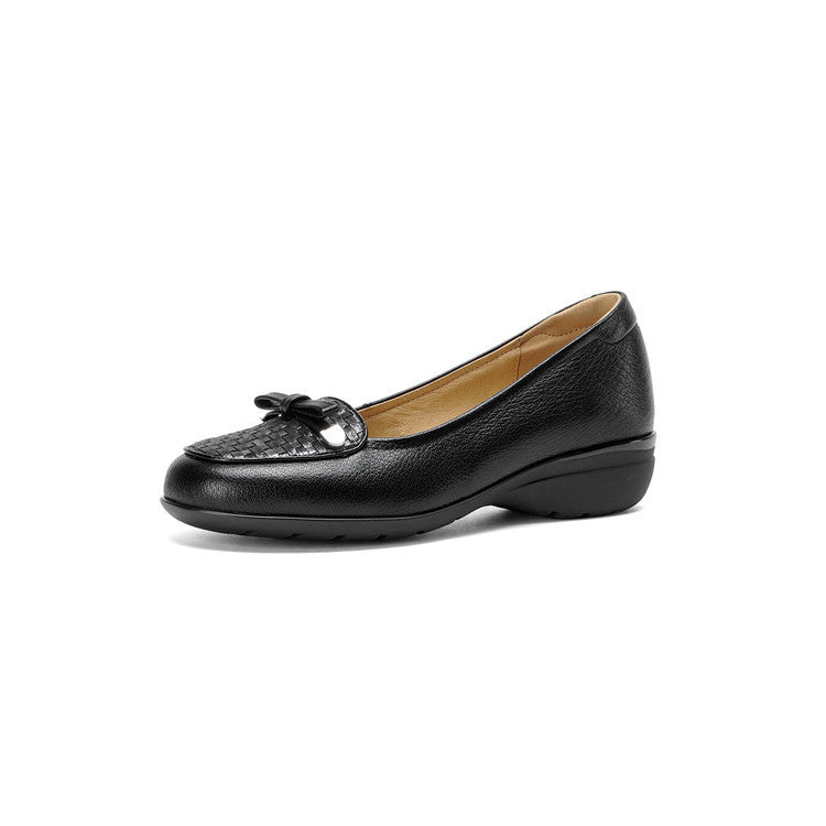 Women's Round Head Woven Korean Style Pumps Soft Sheepskin Low-cut Chunky Women's Fashion Shoes