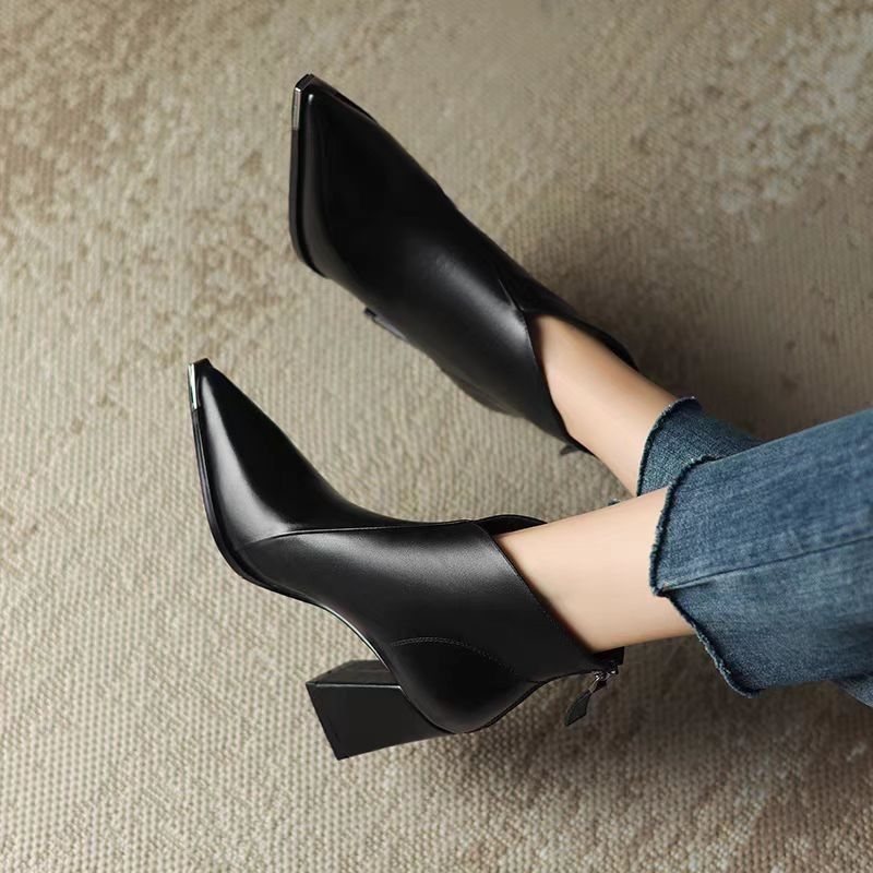 Women's Toe Chunky High Booties Veet Martin Women's Leather Boots