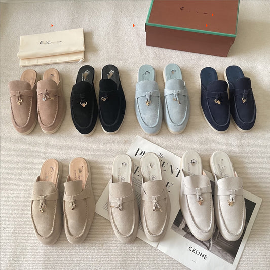 Women's High Version Frosted Cowhide Half Flat Leather Shoes