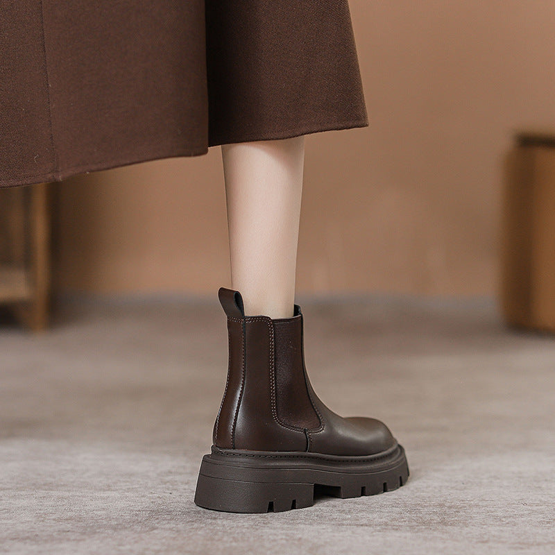 Women's Thick-soled Chelsea Short Knight Cool British Style Women's Leather Boots