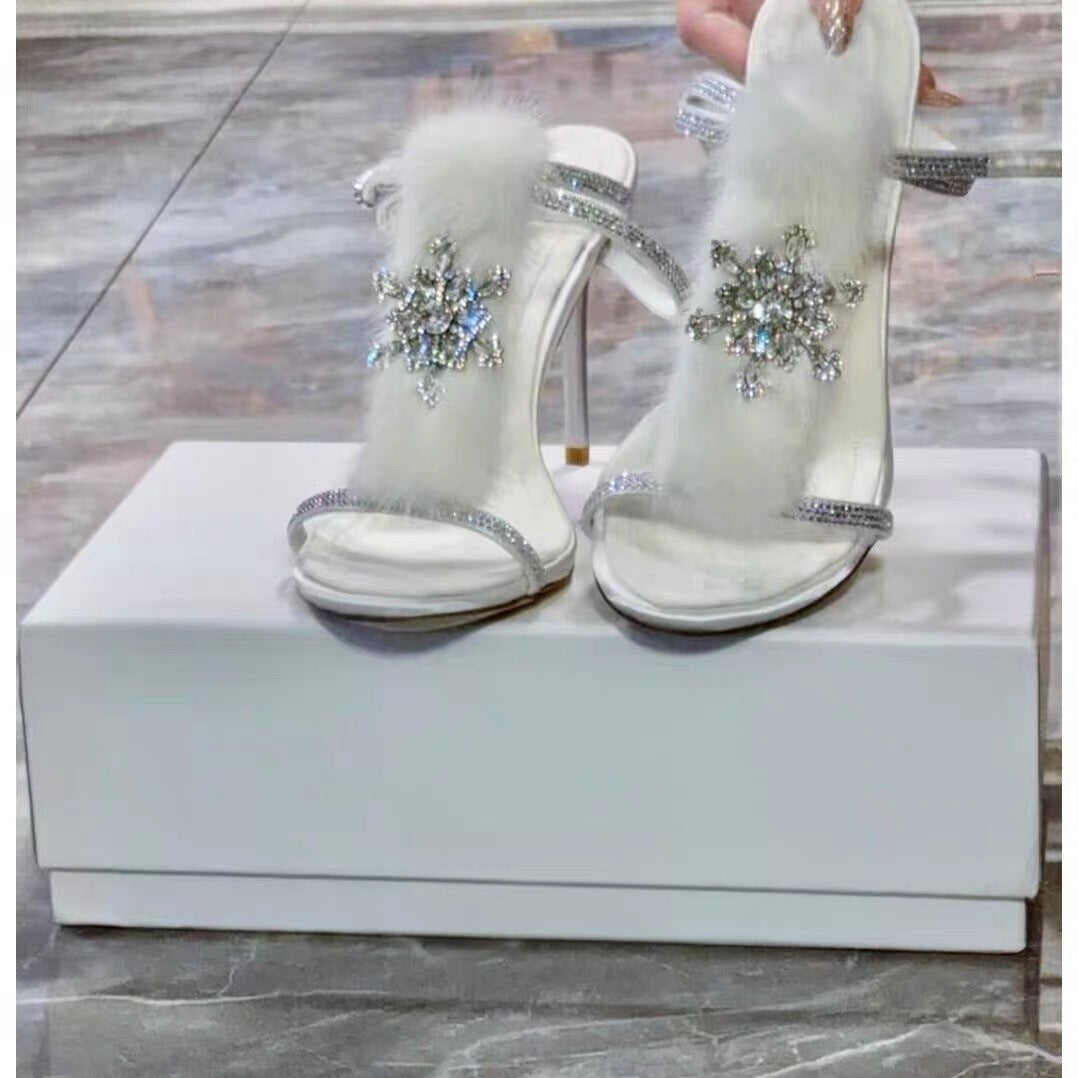 Women's Winter Genuine Mink Fur Fairy Style Sandals