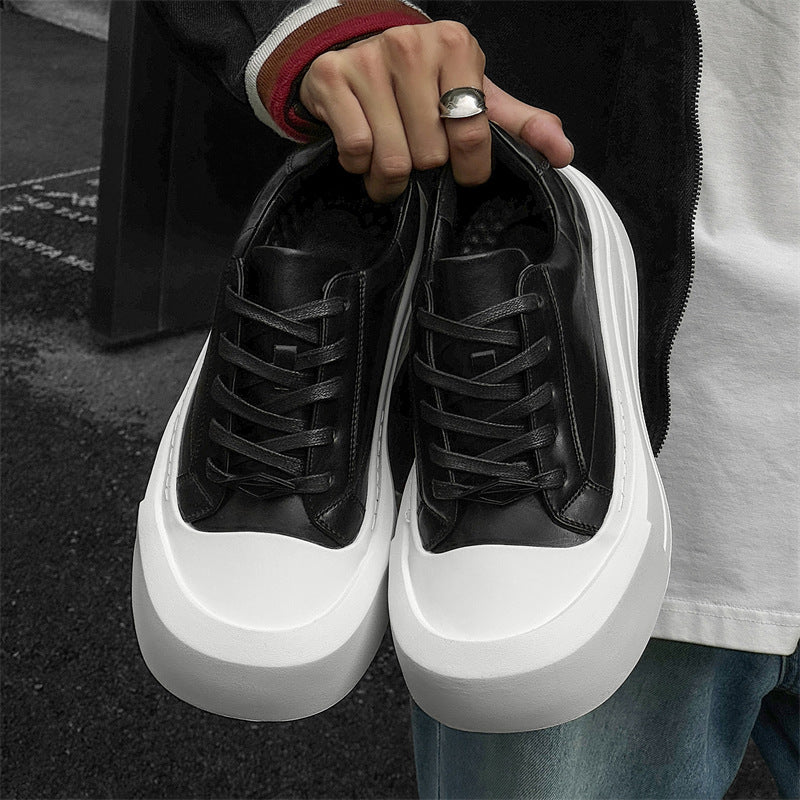 Men's Derby Niche Platform Height Increasing Commuter White Black Round Toe Sneakers