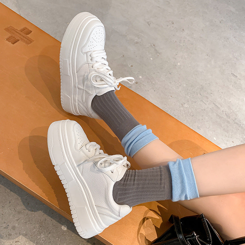 White Increased Slim Fit Round Toe Height Women's Casual Shoes