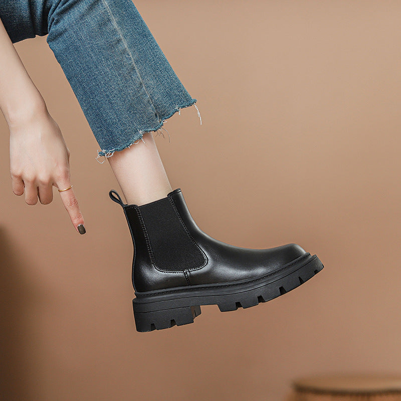 Women's Thick-soled Chelsea Short Knight Cool British Style Women's Leather Boots